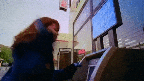 Rihanna hitting an ATM machine